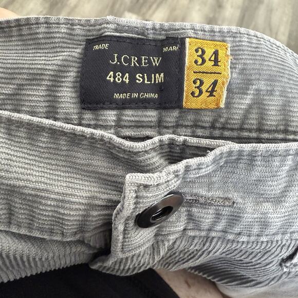 J Crew Pants Mens 34x34 Gray Corduroy Flat Front 484 Slim Five Pocket - Picture 2 of 6